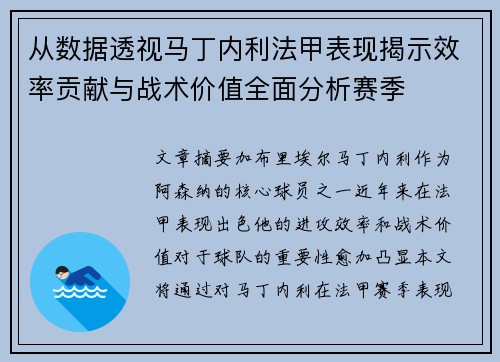 从数据透视马丁内利法甲表现揭示效率贡献与战术价值全面分析赛季